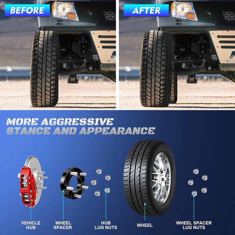 HHCSOP 5x4.5 1" Wheel Spacers Fit for Mustang Ranger Explorer Edge Crown Victoria Jeep Wrangler Liberty Cherokee TJ YJ XJ MJ KJ KK ZJ, 5x114.3 Wheel Adapters 82.5mm Hub Bore 1/2x20 Studs, Black 4PCS - Image 4